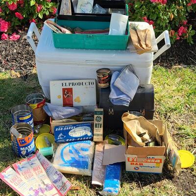 Lot 421: Vintage Fishing Supplies: Igloo Fishing Cooler, New Salt Water Reel and More