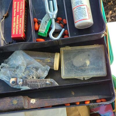 Lot 421: Vintage Fishing Supplies: Igloo Fishing Cooler, New Salt Water Reel and More