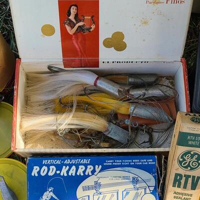 Lot 421: Vintage Fishing Supplies: Igloo Fishing Cooler, New Salt Water Reel and More