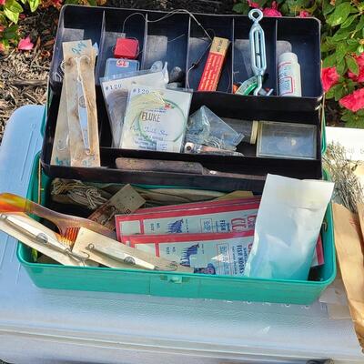 Lot 421: Vintage Fishing Supplies: Igloo Fishing Cooler, New Salt Water Reel and More