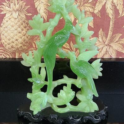 Lot 416: MCM Faux Jade Birds Statuette, and 