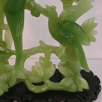 Lot 416: MCM Faux Jade Birds Statuette, and 