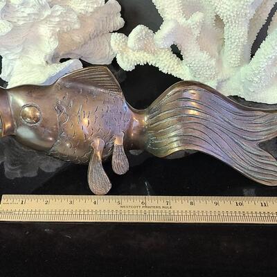 Lot 370: Large Metal (Bronze) Koi Fish, and Coral Decor