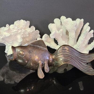 Lot 370: Large Metal (Bronze) Koi Fish, and Coral Decor
