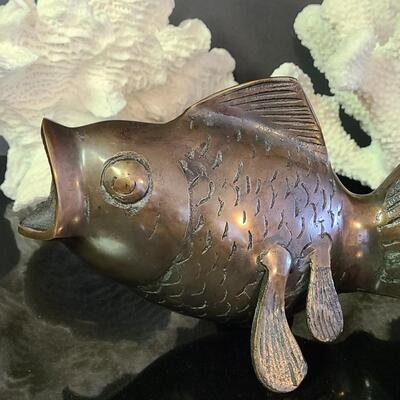Lot 370: Large Metal (Bronze) Koi Fish, and Coral Decor
