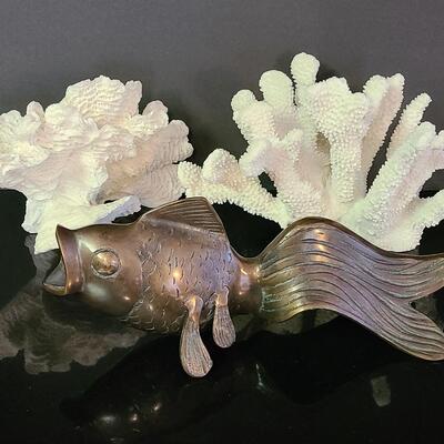 Lot 370: Large Metal (Bronze) Koi Fish, and Coral Decor