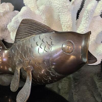 Lot 370: Large Metal (Bronze) Koi Fish, and Coral Decor
