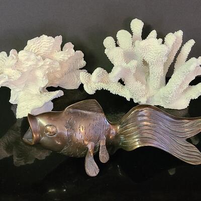 Lot 370: Large Metal (Bronze) Koi Fish, and Coral Decor