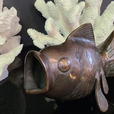 Lot 370: Large Metal (Bronze) Koi Fish, and Coral Decor