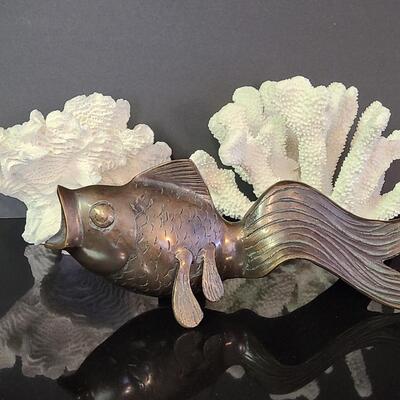 Lot 370: Large Metal (Bronze) Koi Fish, and Coral Decor