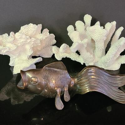 Lot 370: Large Metal (Bronze) Koi Fish, and Coral Decor