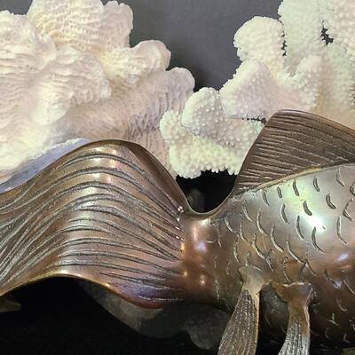 Lot 370: Large Metal (Bronze) Koi Fish, and Coral Decor