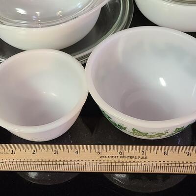 Lot 374: Pyrex Milk Glass  Covered Casseroles, Pie Plates and More