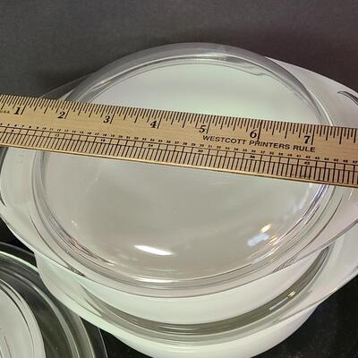 Lot 374: Pyrex Milk Glass  Covered Casseroles, Pie Plates and More
