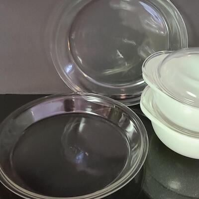 Lot 374: Pyrex Milk Glass  Covered Casseroles, Pie Plates and More