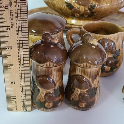 Lot 321: MCM Mushroom Kitchen Ware (Napkin Holder, S&P, Sugar/Creamer etc)