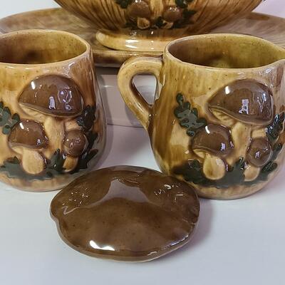 Lot 321: MCM Mushroom Kitchen Ware (Napkin Holder, S&P, Sugar/Creamer etc)