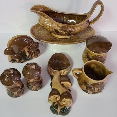 Lot 321: MCM Mushroom Kitchen Ware (Napkin Holder, S&P, Sugar/Creamer etc)