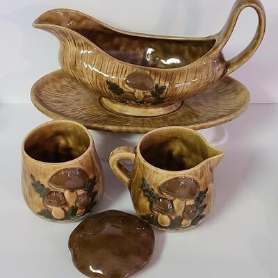 Lot 321: MCM Mushroom Kitchen Ware (Napkin Holder, S&P, Sugar/Creamer etc)