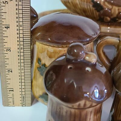 Lot 321: MCM Mushroom Kitchen Ware (Napkin Holder, S&P, Sugar/Creamer etc)