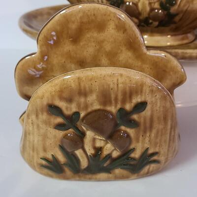 Lot 321: MCM Mushroom Kitchen Ware (Napkin Holder, S&P, Sugar/Creamer etc)
