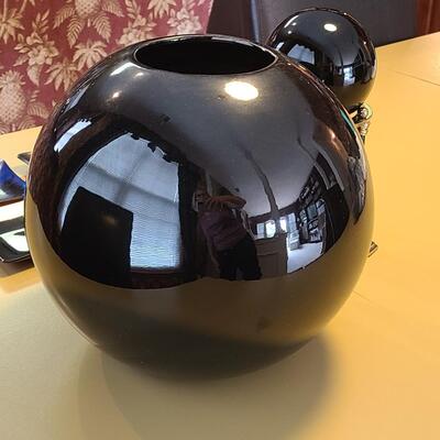 Lot 316: MCM Enesco Glass Coaster, Art Glass Black Ball, and Large Black Vase