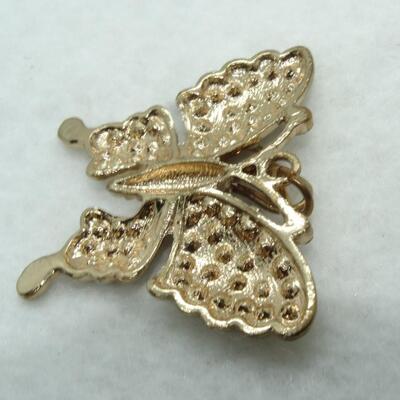 Gold Tone Rhinestone Butterfly Pendant