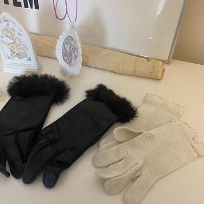 Precious Moments items and Antique gloves