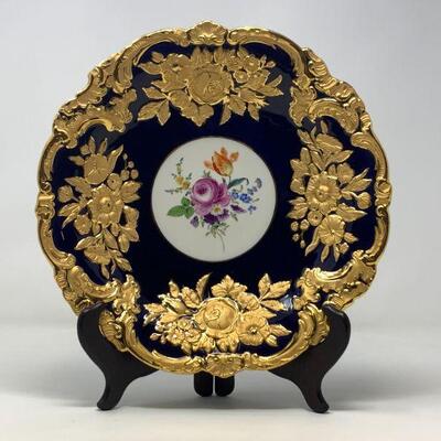 Meissen Porcelain Royal Blue and Heavy Gilt Cabinet Plate