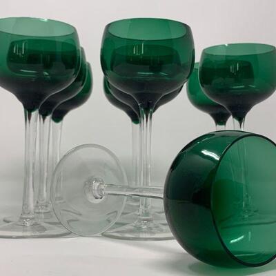 Green Glass Stemware, set of Nine (9)