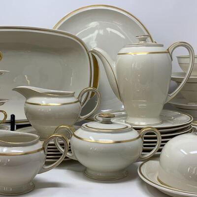 Rosenthal China Thirty-Seven Piece Dinnerware Set in Cream with Gold Rim
