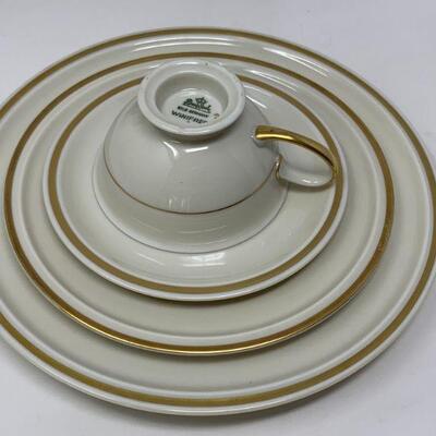 Rosenthal China Thirty-Seven Piece Dinnerware Set in Cream with Gold Rim