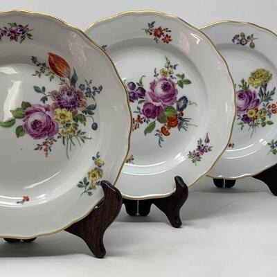 Meissen Porcelain Hand Painted Plates, Set of Three (3) 