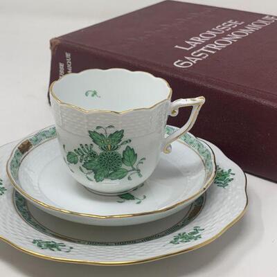 Herend Green Chinese Bouquet Chocolate Cup, Saucer and Plate Set