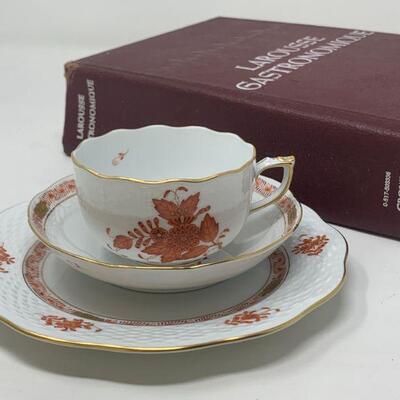 Herend  Rust Red Chinese Bouquet Teacup, Saucer and Plate Set