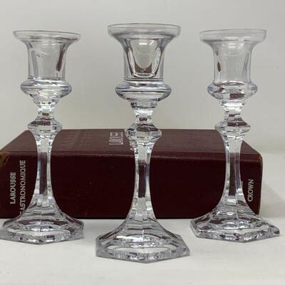 Cristal de Sevres Diana Crystal 7” Candlestick Candle Holders Made in France, Set of Three (3) 
