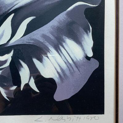 Framed Print, Parrot Tulip On Black, by Lowell Nesbitt (American, 1933-1993), Screenprint, 1980