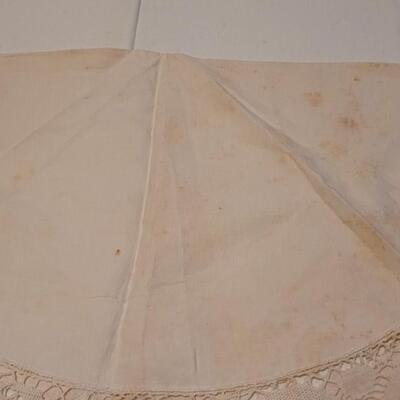 Lot 133: Antique Handmade Trim Round Table Top Tablecloth, Small Square Tablecloth and Table Runner