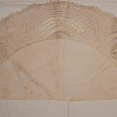 Lot 133: Antique Handmade Trim Round Table Top Tablecloth, Small Square Tablecloth and Table Runner
