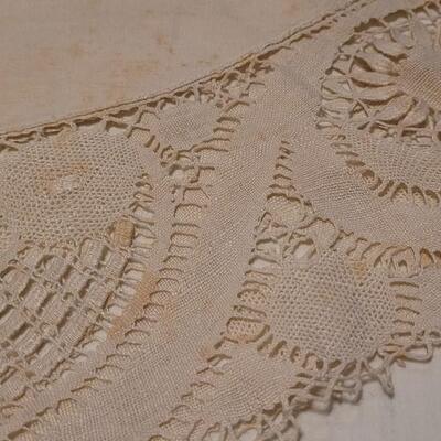 Lot 133: Antique Handmade Trim Round Table Top Tablecloth, Small Square Tablecloth and Table Runner