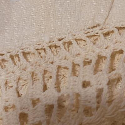 Lot 133: Antique Handmade Trim Round Table Top Tablecloth, Small Square Tablecloth and Table Runner