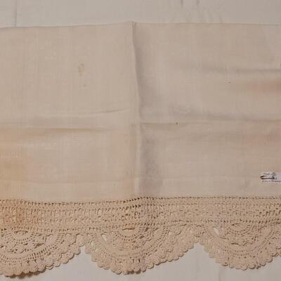 Lot 133: Antique Handmade Trim Round Table Top Tablecloth, Small Square Tablecloth and Table Runner