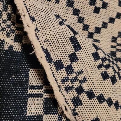 Lot 134: (2) Antique 19th Century Dark Blue & Aged White Jacquard Coverlet  92" Ã— 42"
