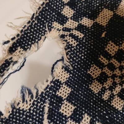 Lot 134: (2) Antique 19th Century Dark Blue & Aged White Jacquard Coverlet  92" Ã— 42"