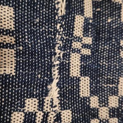 Lot 134: (2) Antique 19th Century Dark Blue & Aged White Jacquard Coverlet  92" Ã— 42"