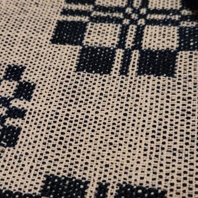 Lot 134: (2) Antique 19th Century Dark Blue & Aged White Jacquard Coverlet  92" Ã— 42"