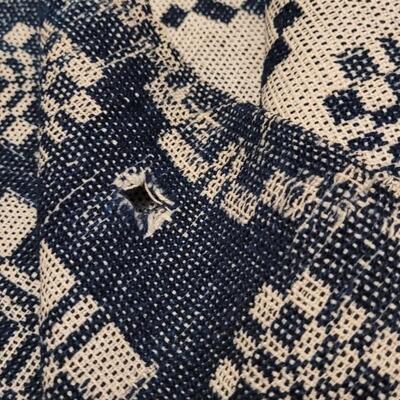 Lot 134: (2) Antique 19th Century Dark Blue & Aged White Jacquard Coverlet  92" Ã— 42"