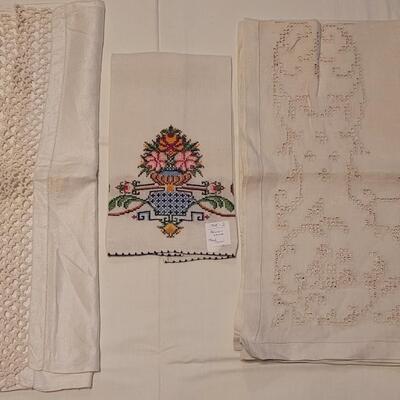Lot 138: Vintage Cross Stitched Hand Towel and (2) Runners