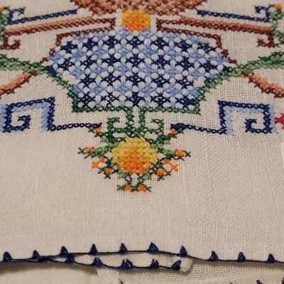 Lot 138: Vintage Cross Stitched Hand Towel and (2) Runners