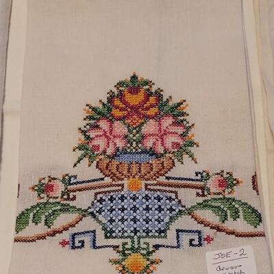 Lot 138: Vintage Cross Stitched Hand Towel and (2) Runners